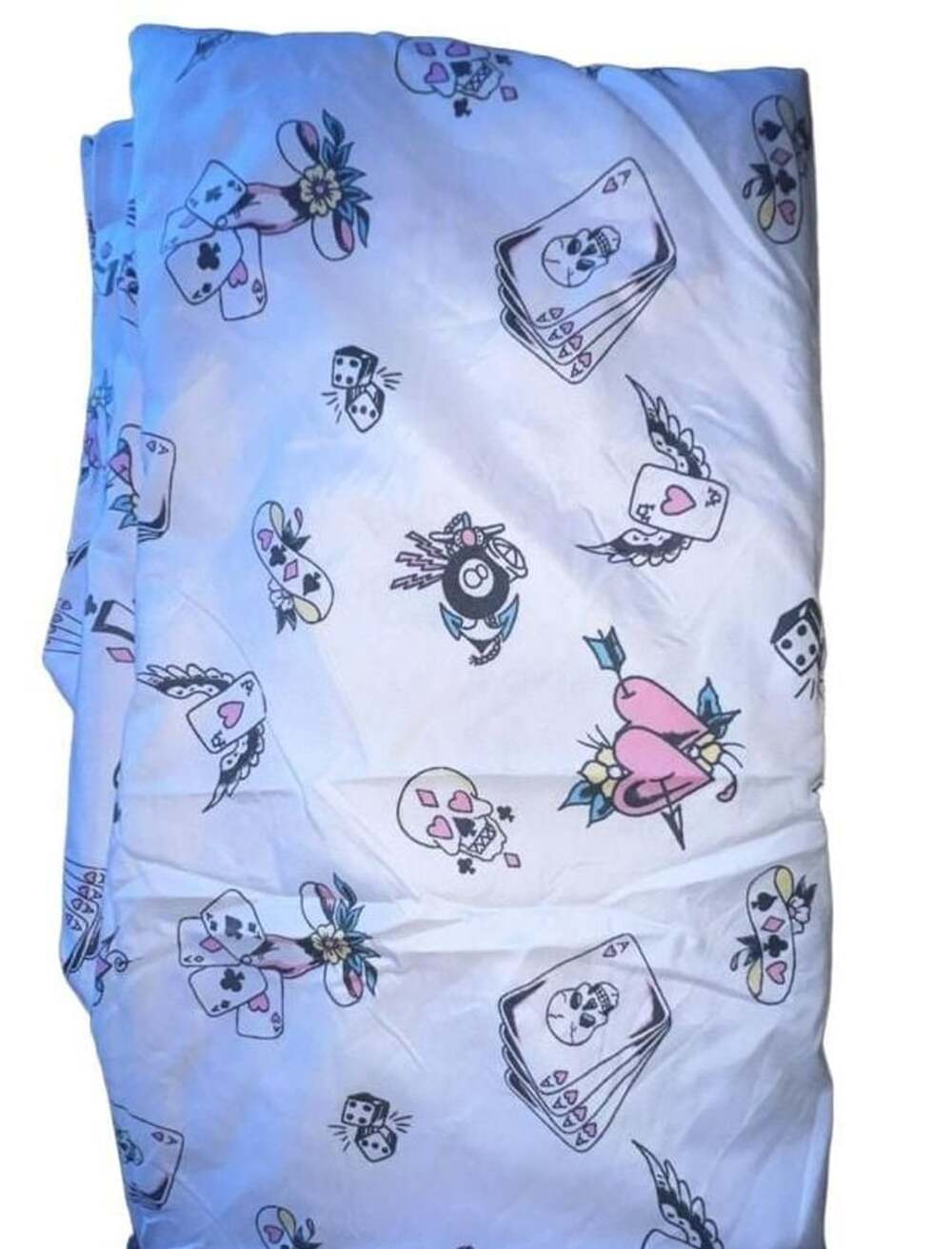 Y2K Vintage Ed Hardy Tattoo Print Flat Sheet White Polyester
